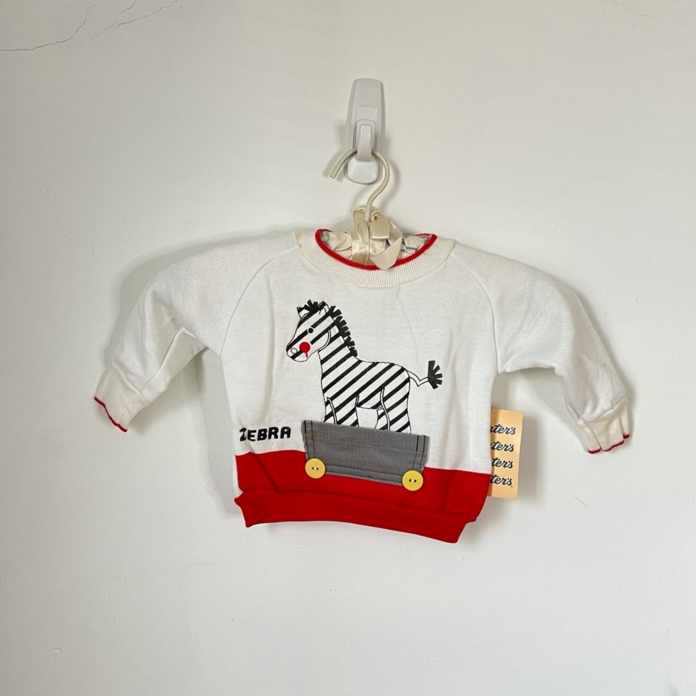 70s Vintage Carters Zebra Crew Neck Pullover Deadstock NWT 12mo Animal sweater